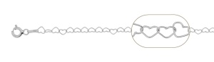 cadena de plata de ley con corazones 55 cm, 3 mm de grosor