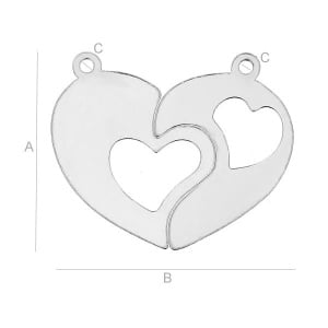 Double heart pendant, 925 sterling silver, 22 mm