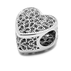Heart, rhodium-plated 925 sterling silver, 8.3 mm, design 2