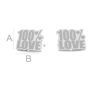 Love earring posts, 925 silver, 7 x 10 mm, pair