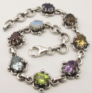 Mixed gemstone bracelet, 925 silver, 10.4 g - Img 1