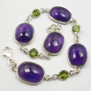 Sterling silver bracelet with amethyst and peridot  - Img 1