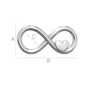 Infinity heart connector, 925 silver, 16.3 mm