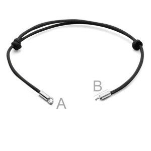 Adjustable black silk bracelet, 925 silver - Img 2