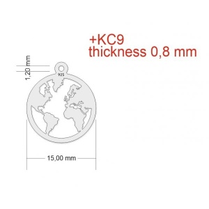 Globe pendant, 925 sterling silver, 15 mm