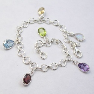Pulsera plata 925 con piedras diversas, 20,3 cm