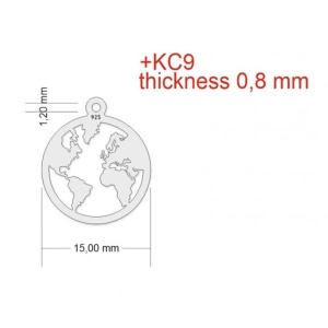 Globe pendant, 925 sterling silver, 15 mm - Img 2