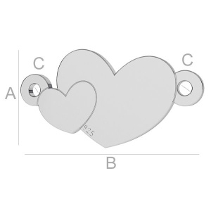 heart link, sterling silver 925 heart A8,70 mm B17,00 mm C1,20 mm, - Img 1