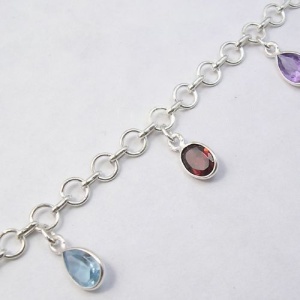 Assorted gemstone bracelet, 925 silver, 20.3 cm - Img 3