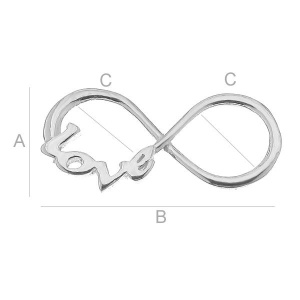 Conector infinito Love plata de ley 925, 18,5 x 8,4 mm