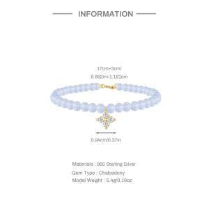pulsera de calcedonia con plata de ley 925 bañada en oro  - Img 2