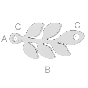 Link crenguță argint 925, 7,6 x 16,3 mm
