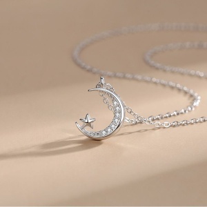 necklace 40.5 cm sterling silver 925 rhodium-plated moon  - Img 2