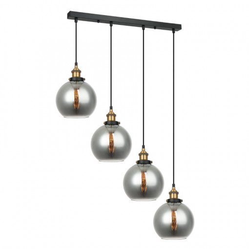 Lustra Cardena 4xE27 metal/sticla negru/auriu/fumuriu Italux
