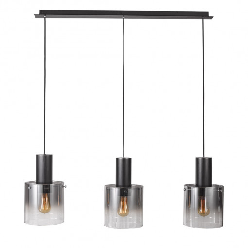 Lustra Javier 3xE27 metal/sticla negru/fumuriu Italux