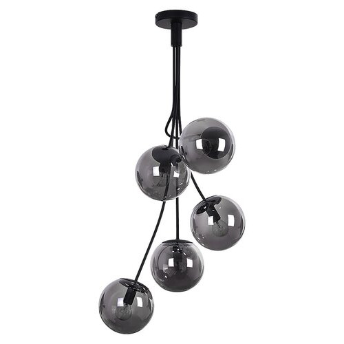 Pendul Glory 5xE14 metal/sticla negru/fumuriu Rabalux