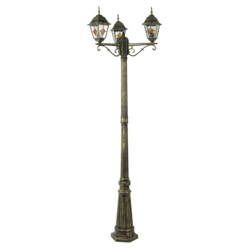 Stalp exterior Monaco 3xE27 metal/sticla auriu antichizat/multicolor Rabalux