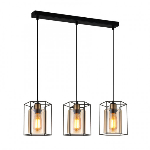 Lustra Kalula 3xE27 metal/sticla negru/amber Italux