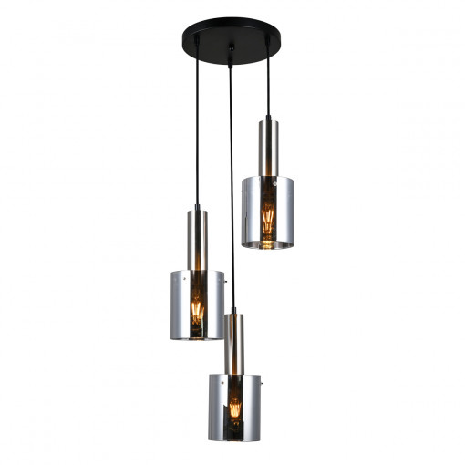 Lustra Sardo 3xE27 metal/sticla nichel satinat/fumuriu Italux