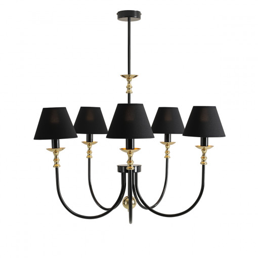 Candelabru Roma 5xE14 metal/textil negru/auriu Aldex
