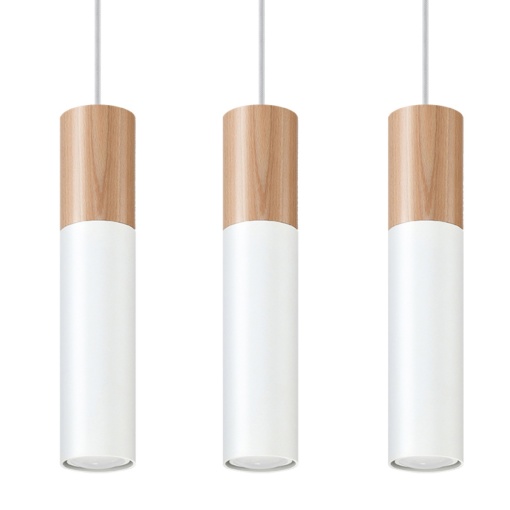 Lustra Pablo 3xGU10 metal/lemn alb tubular