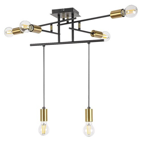 Pendul Lanny 6xE27 metal/ratan negru/auriu Rabalux
