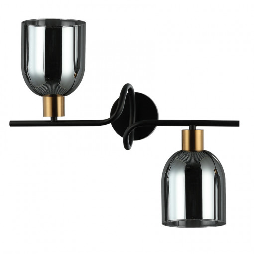 Aplica Servio 2xE14 metal/sticla negru/fumuriu Italux