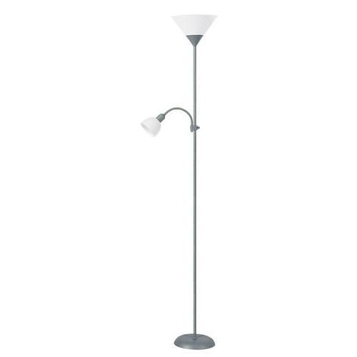 Lampadar Action 1+1xE27+E14 metal/acril argintiu/alb Rabalux