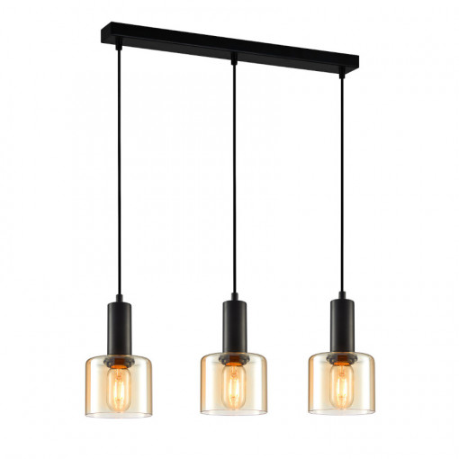 Lustra Santia 3xE27 metal/sticla negru/amber Italux