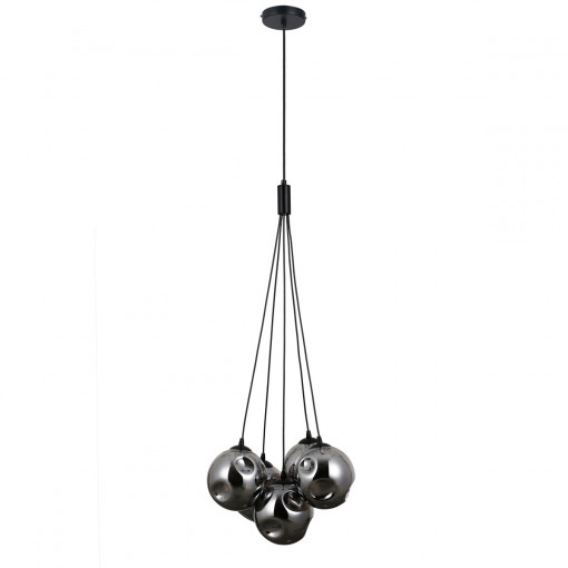 Pendul Perlos 5xG9 metal/sticla negru mat Italux