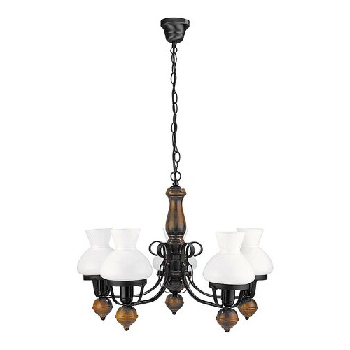 Candelabru Petronel 5xE27 metal/lemn/sticla negru/alb Rabalux