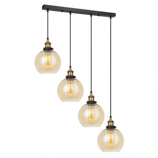 Lustra Cardena 4xE27 metal/sticla negru/auriu/transparent Italux