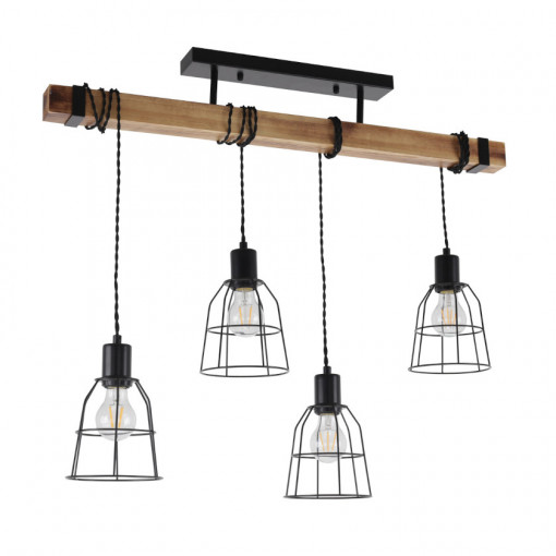 Lustra Ponte 4xE27 metal/lemn negru Italux