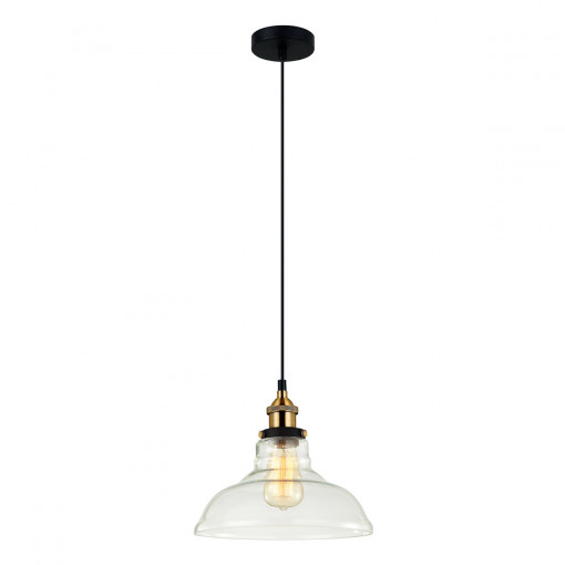 Pendul Hubert 1xE27 metal/sticla negru/auriu/transparent Italux