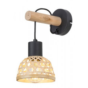 Aplica Rattan 1xE27 metal/lemn/ratan negru/natur Rabalux