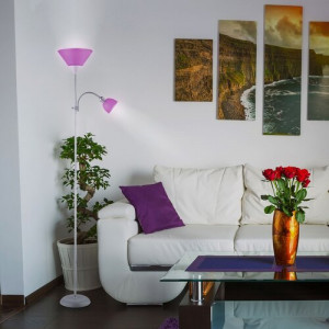 Lampadar Action 1+1xE27+E14 metal/acril argintiu/violet Rabalux