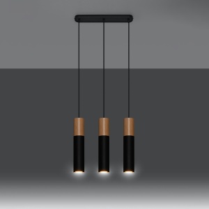 Lustra Pablo 3xGU10 metal/lemn negru tubular - Img 3