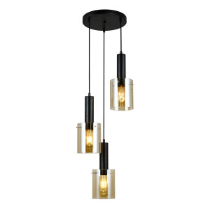 Lustra Sardo 3xE27 metal/sticla negru/amber Italux
