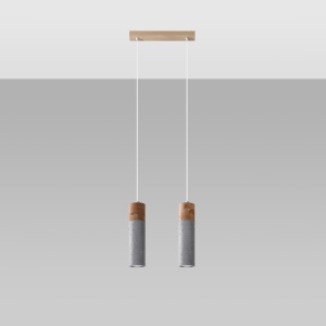 Lustra Zane 2xGU10 ciment/lemn gri tubular - Img 2