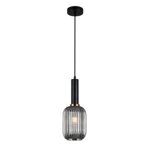 Pendul Antiola S 1xE27 metal/sticla negru/fumuriu Italux