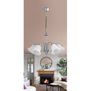 Candelabru Francesca 5xE14 metal/sticla nichel/alb Rabalux