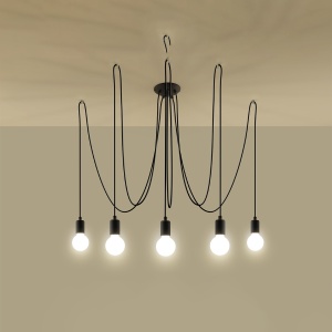 Lustra Edison 5xE27 textil/metal negru - Img 3