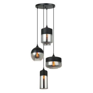 Lustra Molina 4xE27 metal/sticla negru/fumuriu Italux