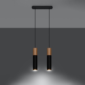 Lustra Pablo 2xGU10 metal/lemn negru tubular - Img 3