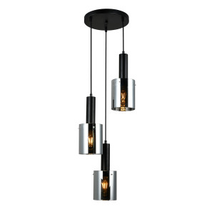 Lustra Sardo 3xE27 metal/sticla negru/fumuriu Italux