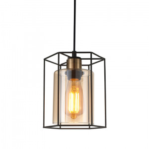 Pendul Kalula 1xE27 metal/sticla negru/amber Italux