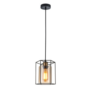 Pendul Kalula 1xE27 metal/sticla negru/amber Italux