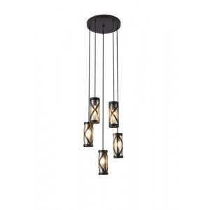 Pendul Oberon 5xE14 metal/sticla negru/fumuriu Rabalux