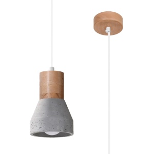 Pendul Qubic 1xE27 ciment/lemn gri rotund - Img 1