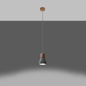 Pendul Qubic 1xE27 ciment/lemn gri rotund - Img 3